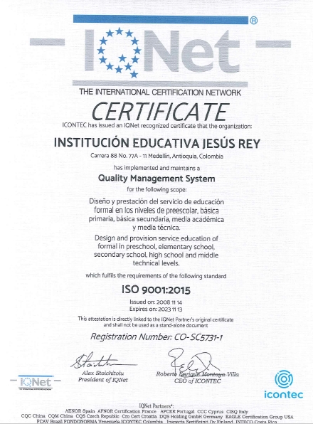 Certificado ICONTEC Jesus Rey 2023 Certificado ICONTEC Jesus Rey 2023