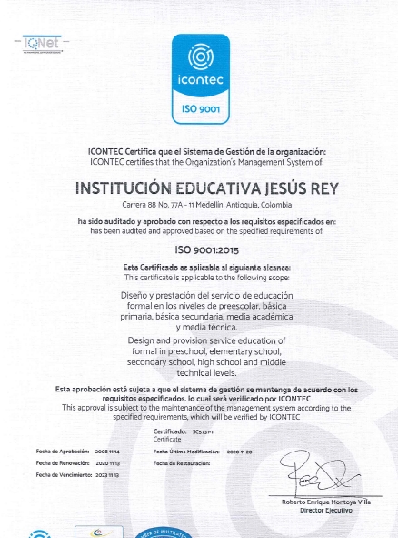 Certificado ICONTEC Jesus Rey 2023 Certificado ICONTEC Jesus Rey 2023